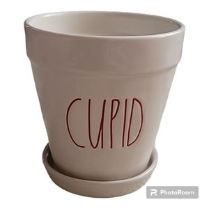 Magenta Rae Dunn flower pot 4.25" off-white w red "cupid" artisan